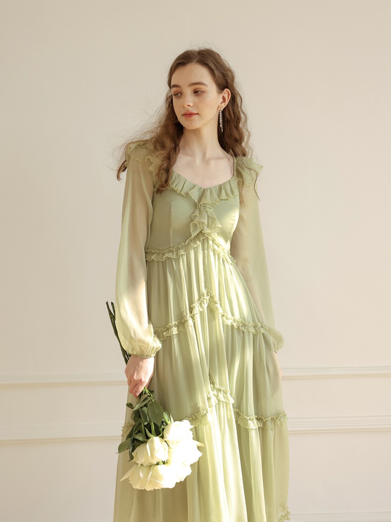 French Vintage Sage Green Dress