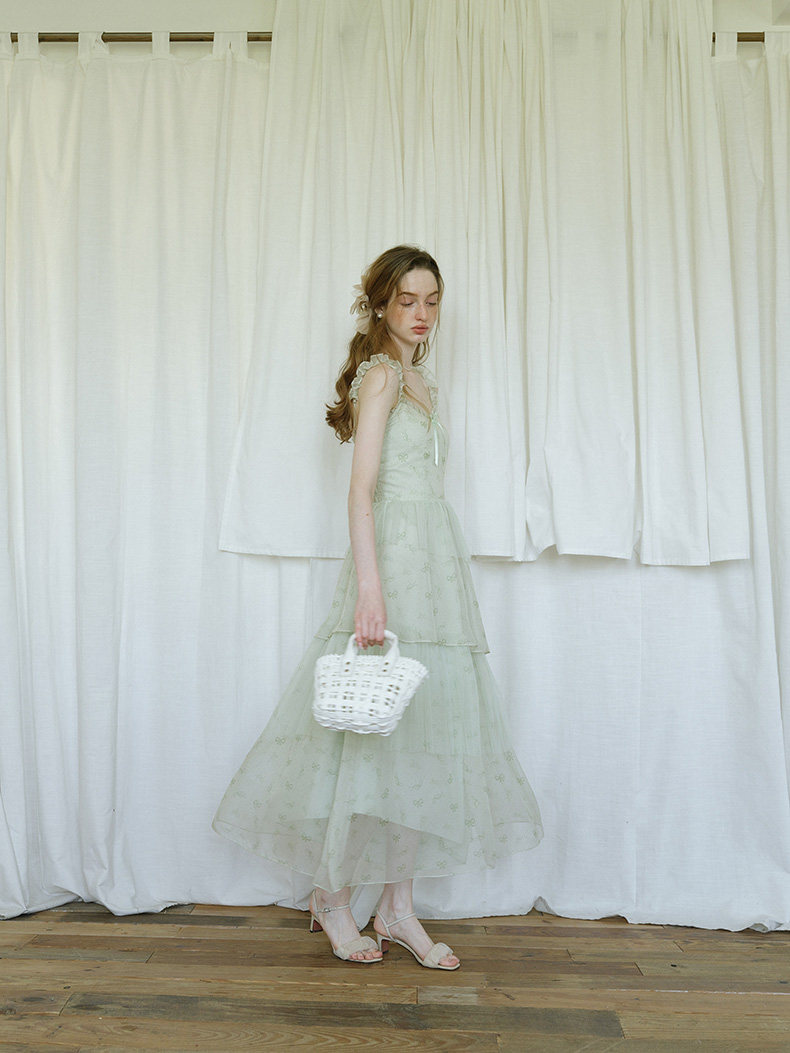 Light Green Tiered Cake Slip Dress