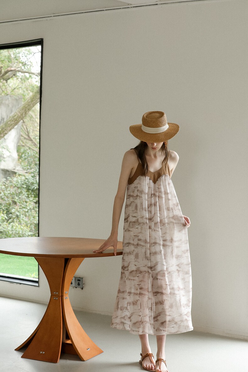 Earth Tone Colorblock Strap Vacation Maxi Dress