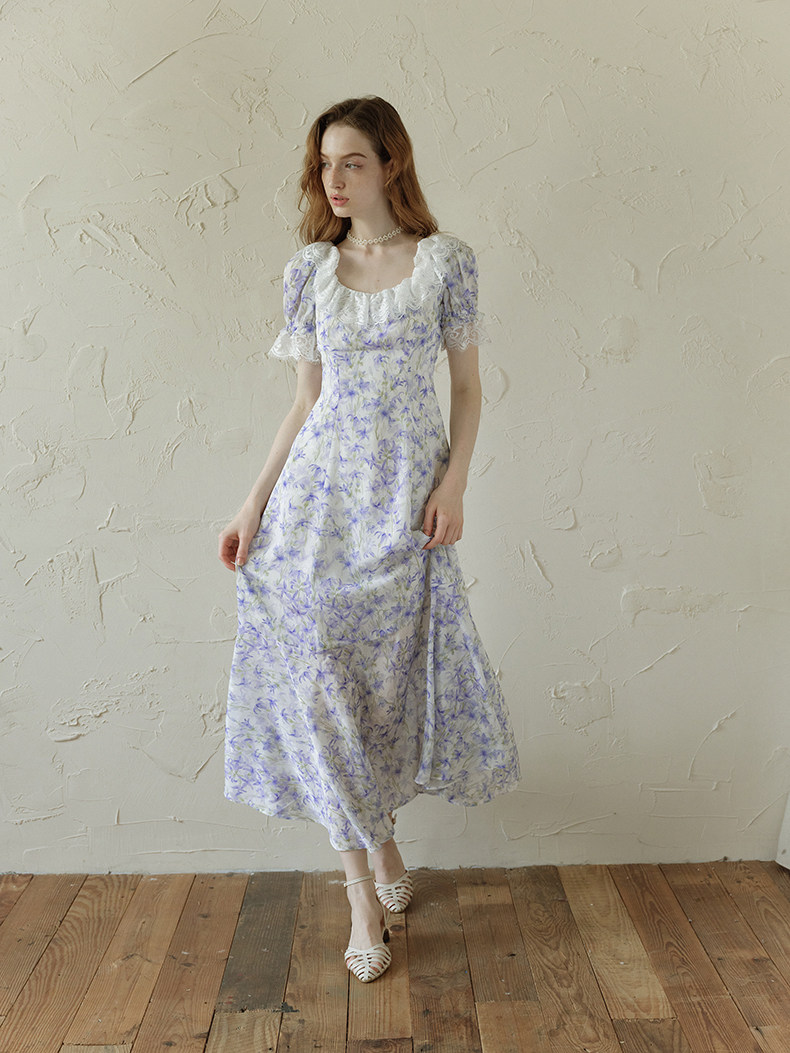 Buy Romantic Purple Floral Lace Dress - Megustas