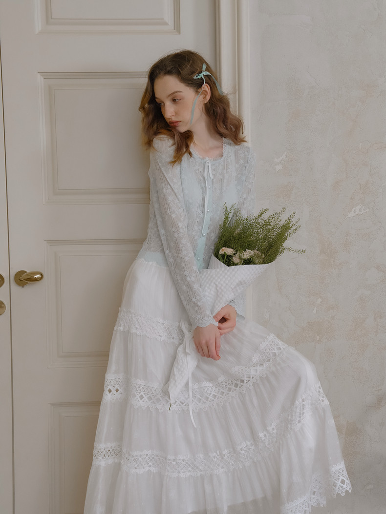 Buy Light Blue Floral Lace Sheer Cardigan, Women’s Top - Megustas