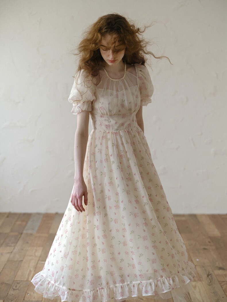 Buy Romantic Pink Floral Short Sleeve Dress - Megustas