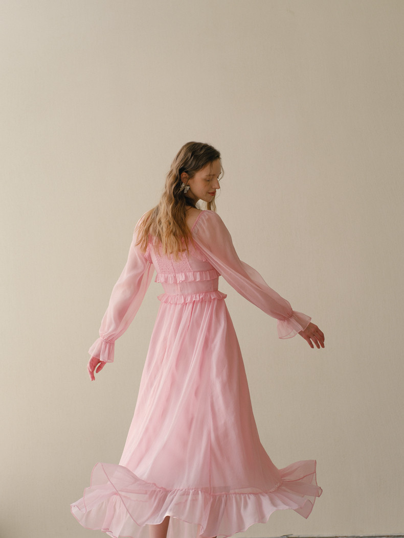Buy Elegant Pink Tulle Maxi Dress - Megustas