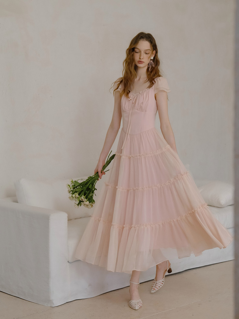 Buy Romantic Chiffon Tiered Long Dress - Megustas