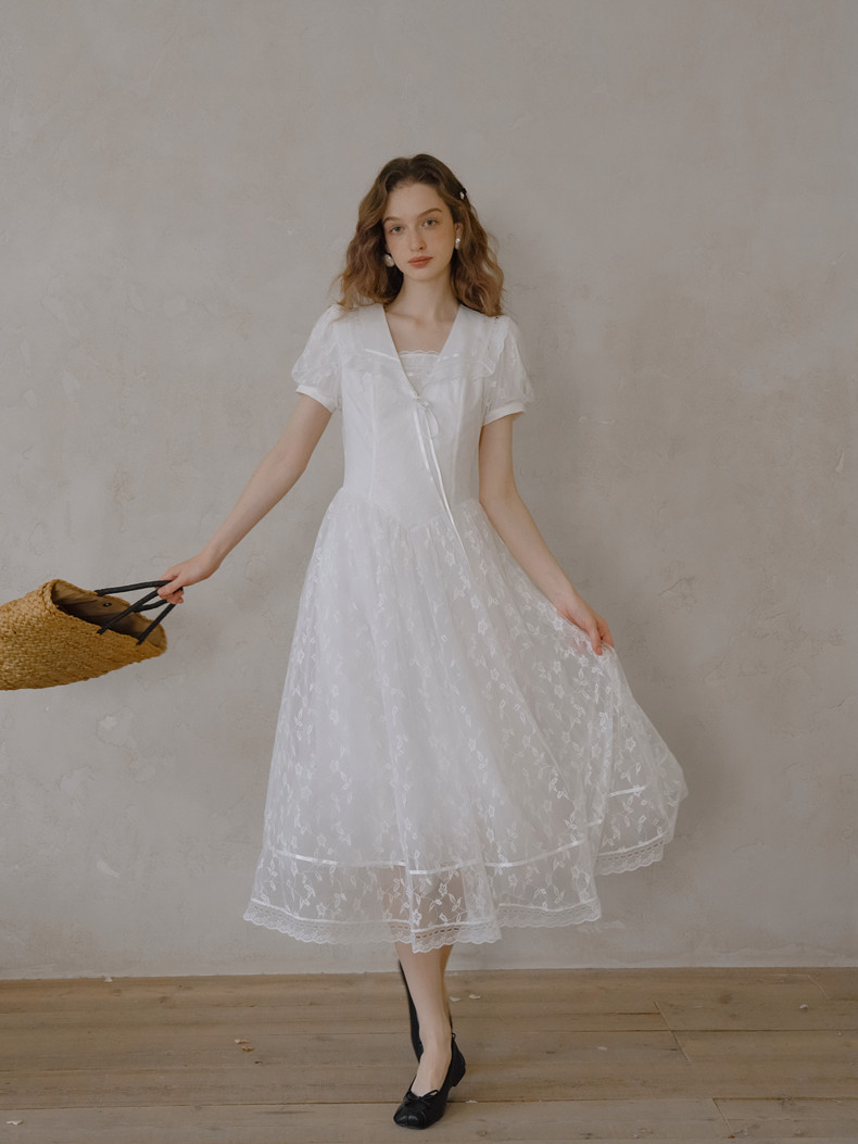 Buy  Elegant White Lace A-line Dress - Megustas