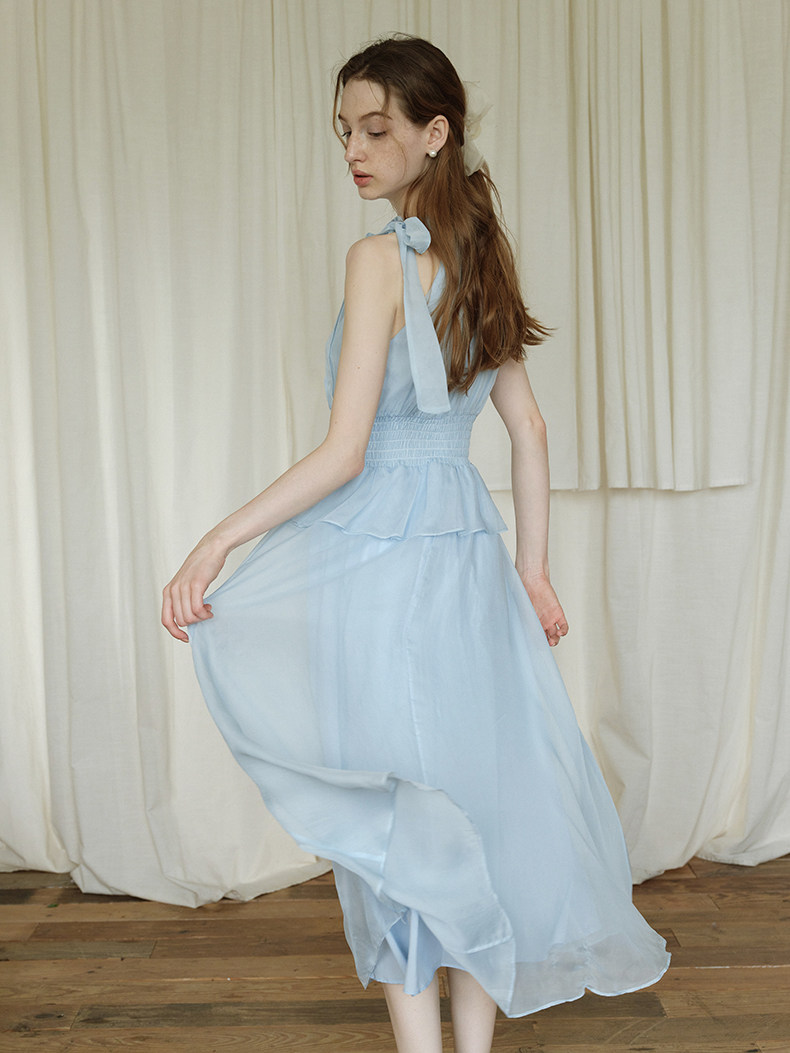 Sleeveless Halter Pleated Chiffon Maxi
