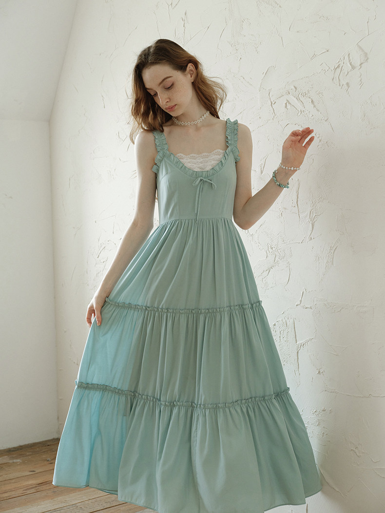 Light Blue High Waist Tiered Slip Dress