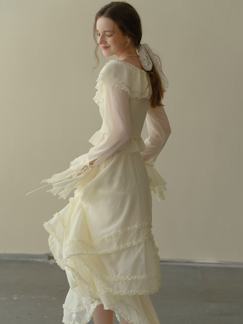 Off-Shoulder Ruffle Tiered Long Sleeve Set