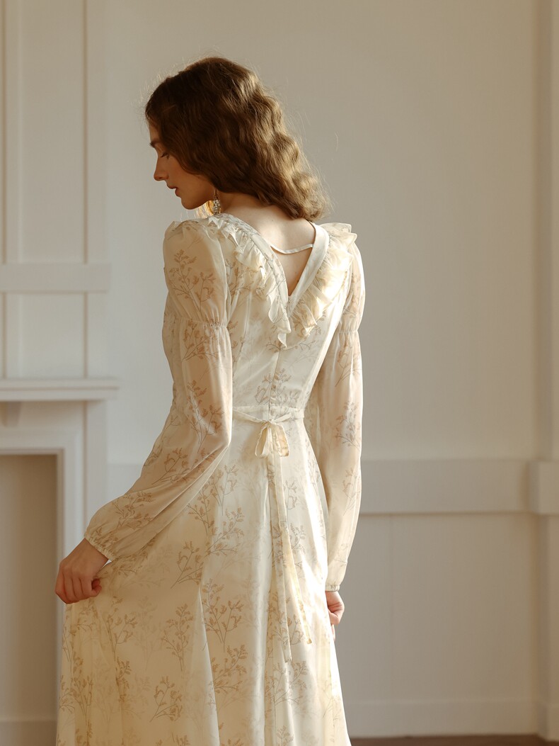 Off-white High Waist A-Line Long Sleeve Dress