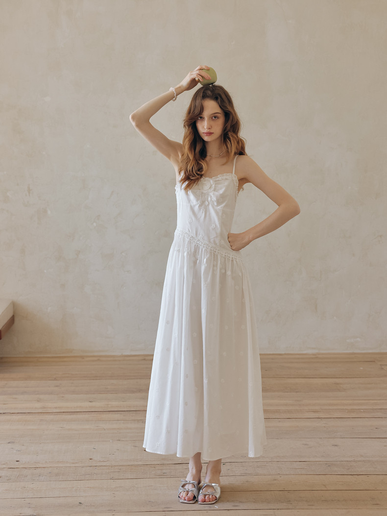 Buy Vintage White Lace Slip Dress Romantic A-Line Midi - Megustas