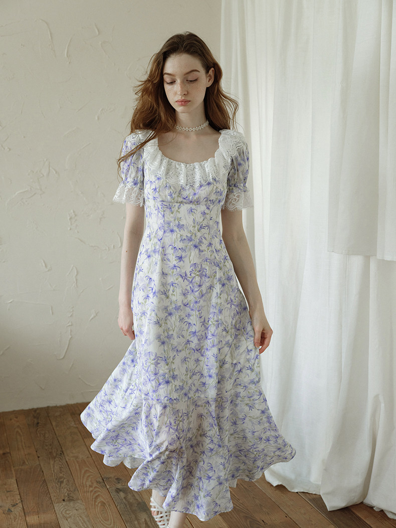 Buy Romantic Purple Floral Lace Dress - Megustas