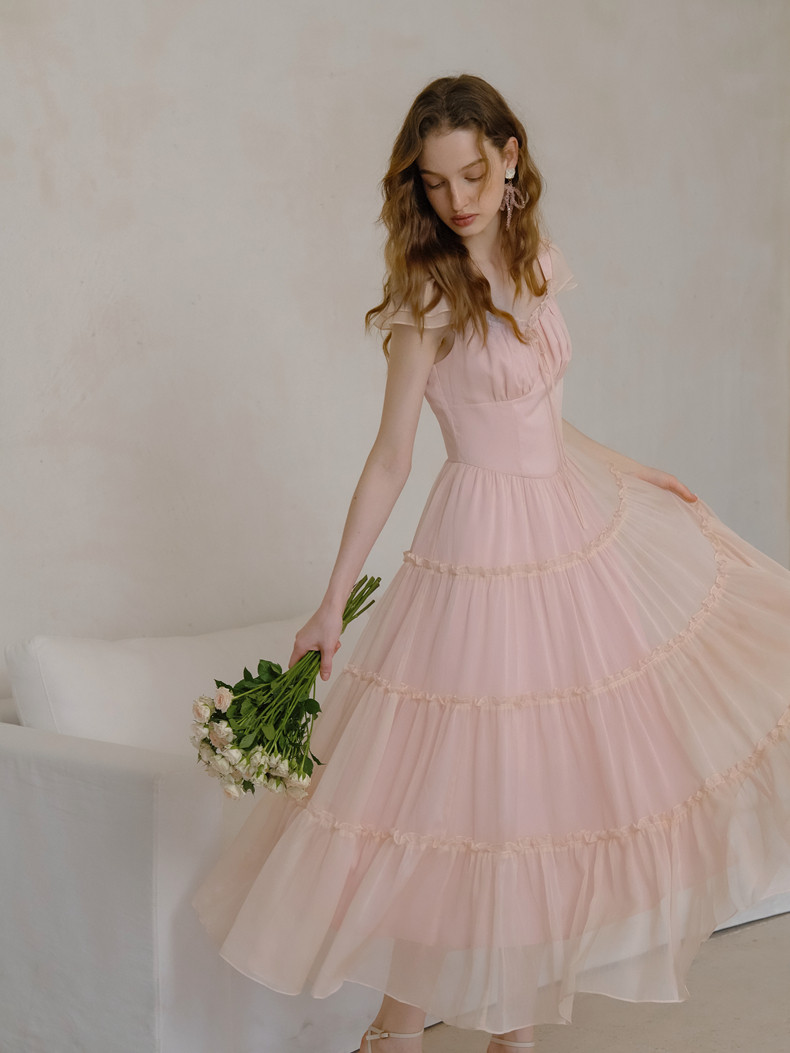 Buy Romantic Chiffon Tiered Long Dress - Megustas