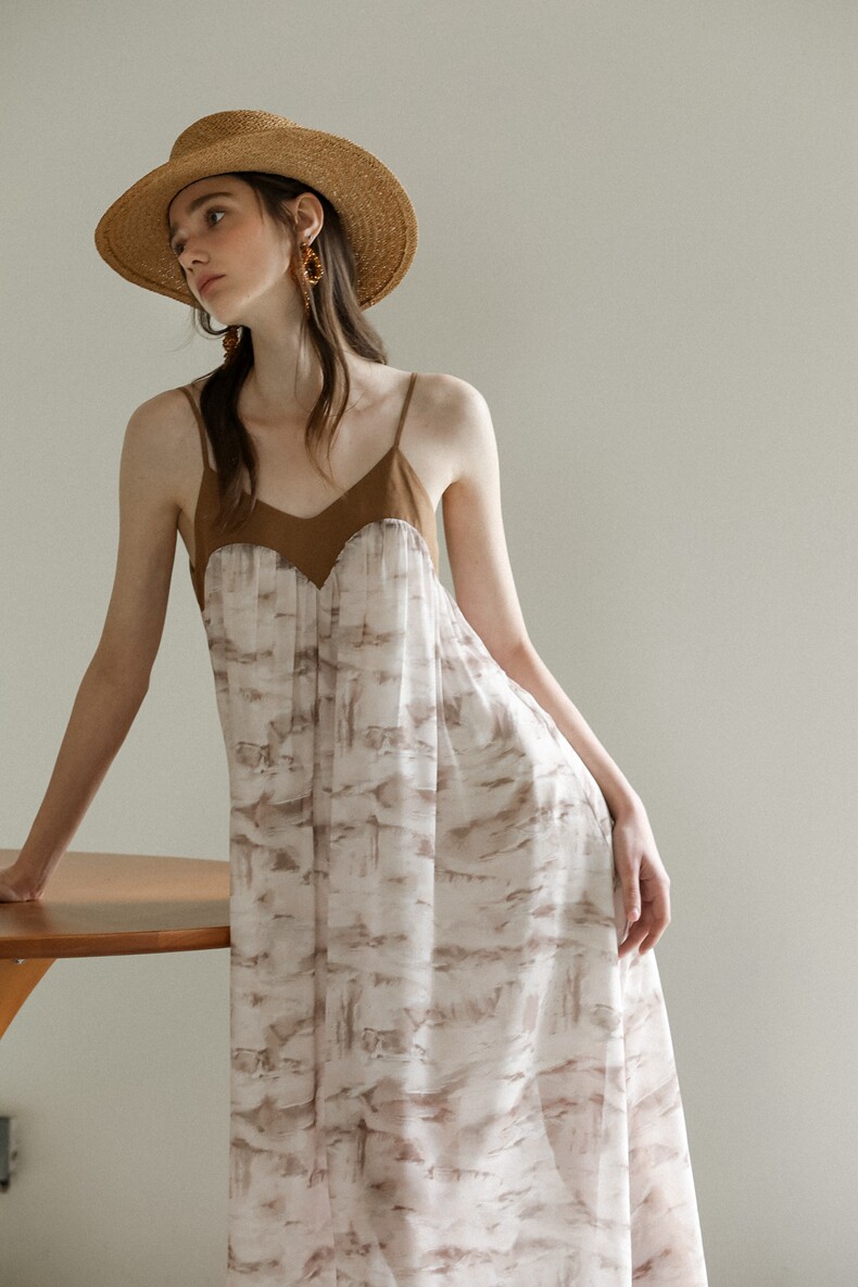 Earth Tone Colorblock Strap Vacation Maxi Dress