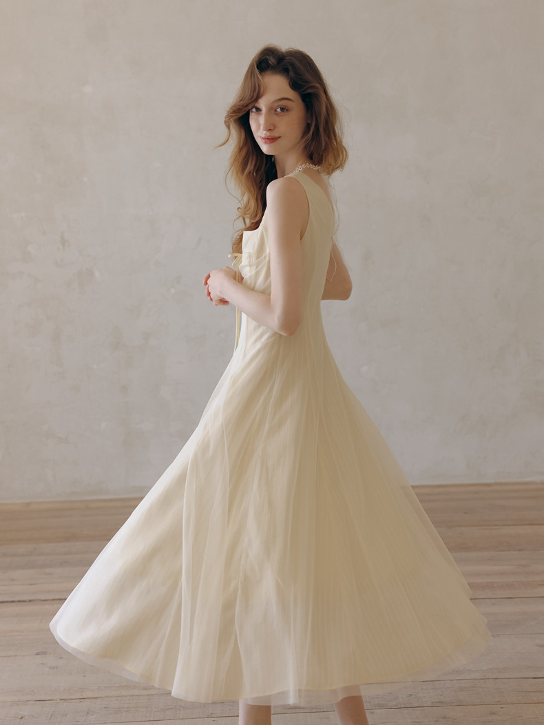 Buy French Retro Square Neck Tulle Dress - Megustas