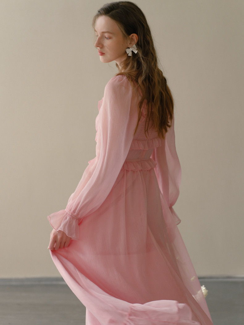 Buy Elegant Pink Tulle Maxi Dress - Megustas