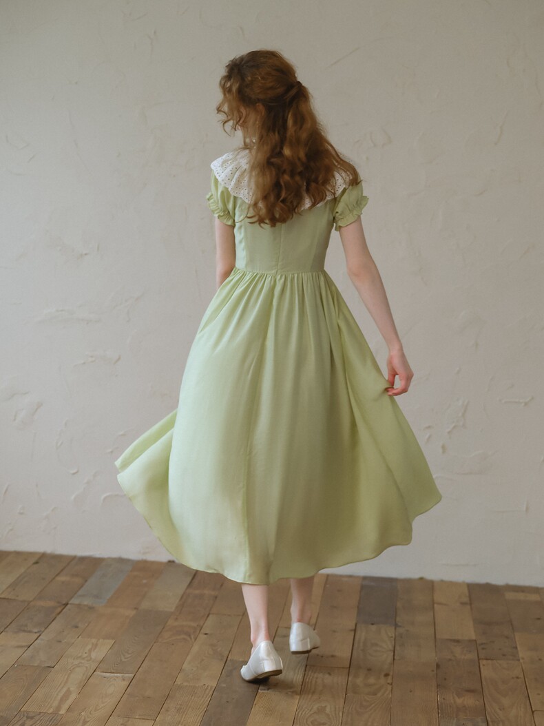 Fresh Green Crochet Lace Collar Dress