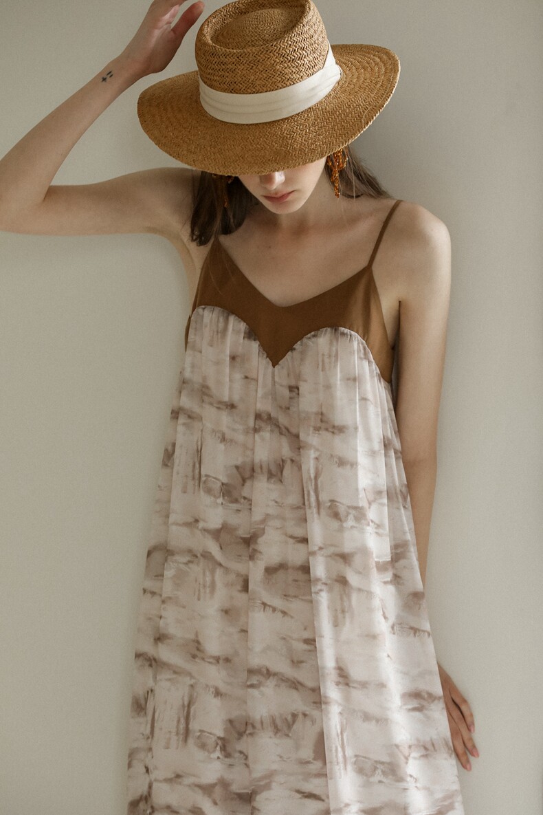 Earth Tone Colorblock Strap Vacation Maxi Dress