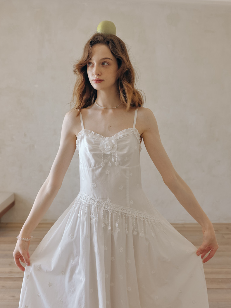 Buy Vintage White Lace Slip Dress Romantic A-Line Midi - Megustas