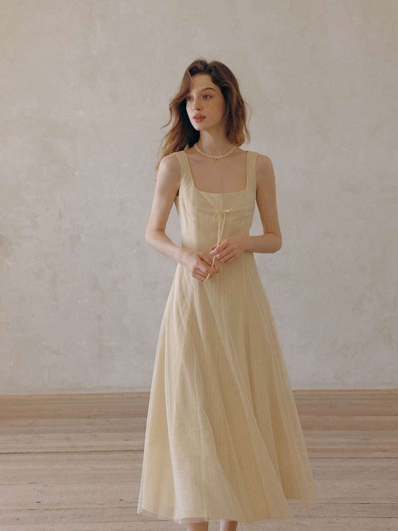 Buy French Retro Square Neck Tulle Dress - Megustas