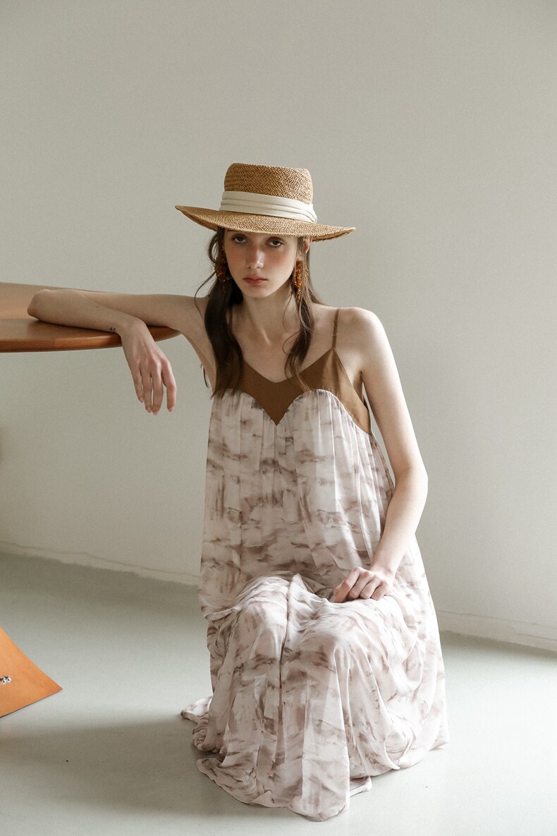 Earth Tone Colorblock Strap Vacation Maxi Dress