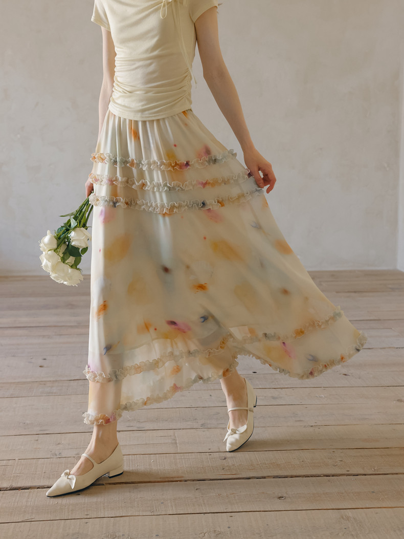 Buy Elegant Watercolor Floral Skirt - Megustas