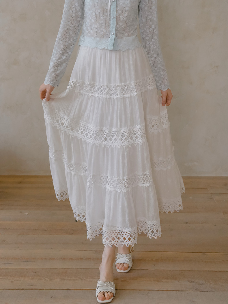 White Spliced Lace Tiered Cake Skirt