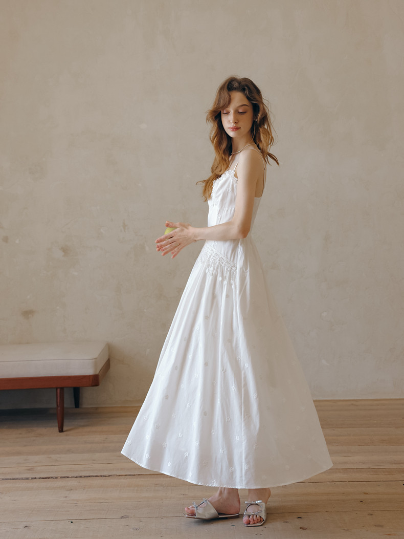 Buy Vintage White Lace Slip Dress Romantic A-Line Midi - Megustas