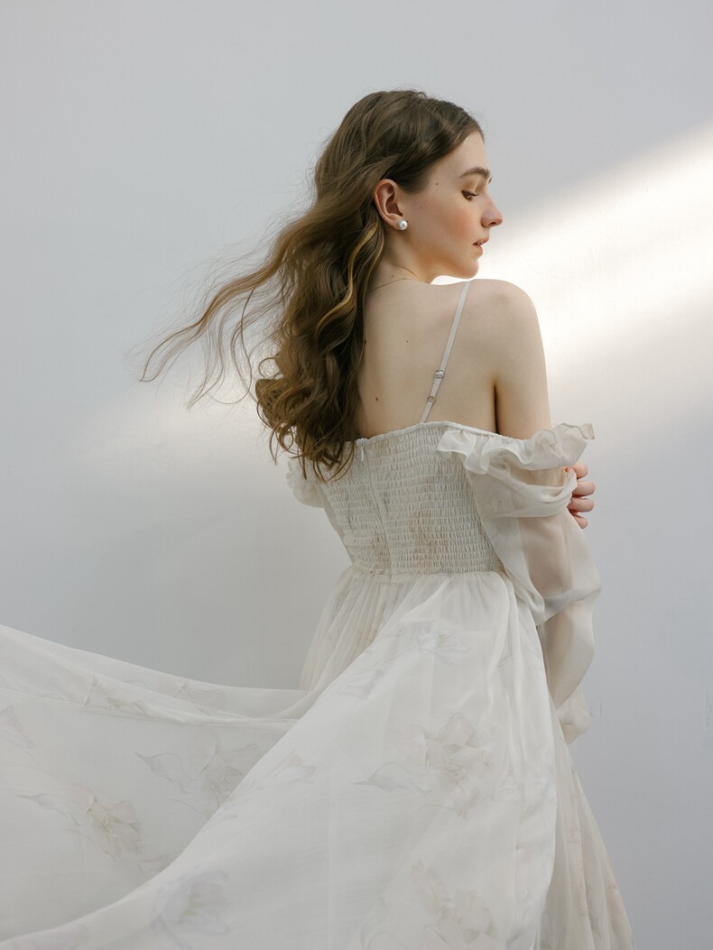 Buy Romantic Cream Sheer Layered Dress - Megustas