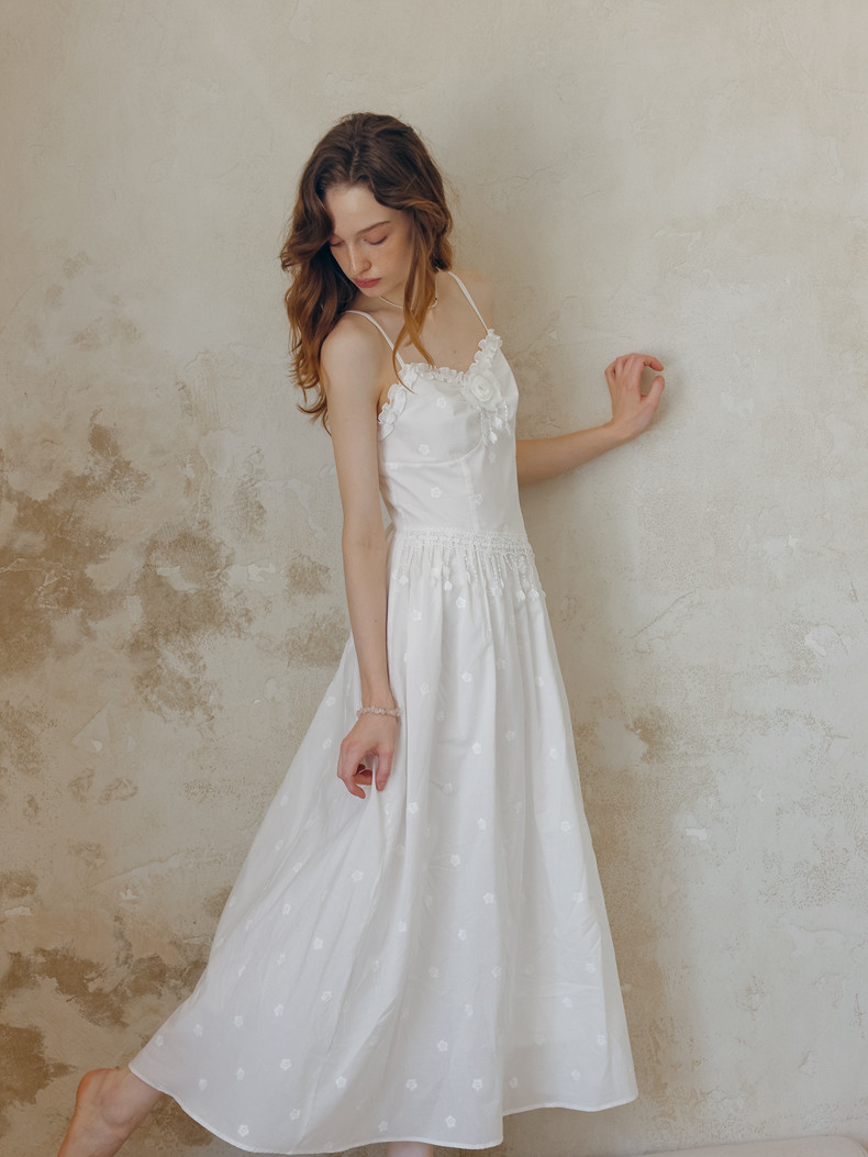 Buy Vintage White Lace Slip Dress Romantic A-Line Midi - Megustas