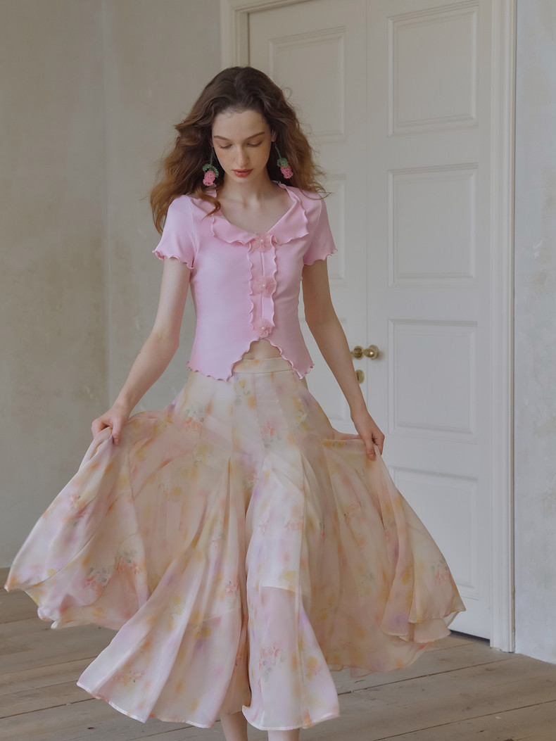 Buy Romantic A-Line High Waist Floral Chiffon Skirt - Megustas