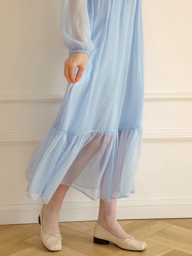 Buy Vintage Ruched High-waist Chiffon Dress - Megustas