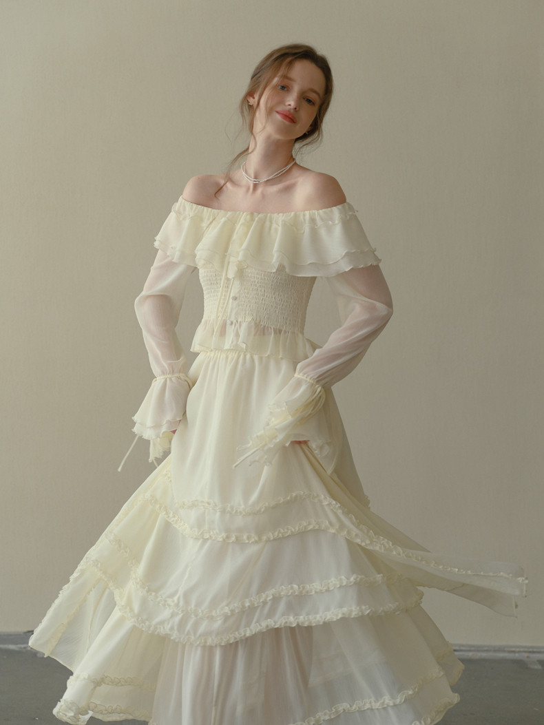 Off-Shoulder Ruffle Tiered Long Sleeve Set