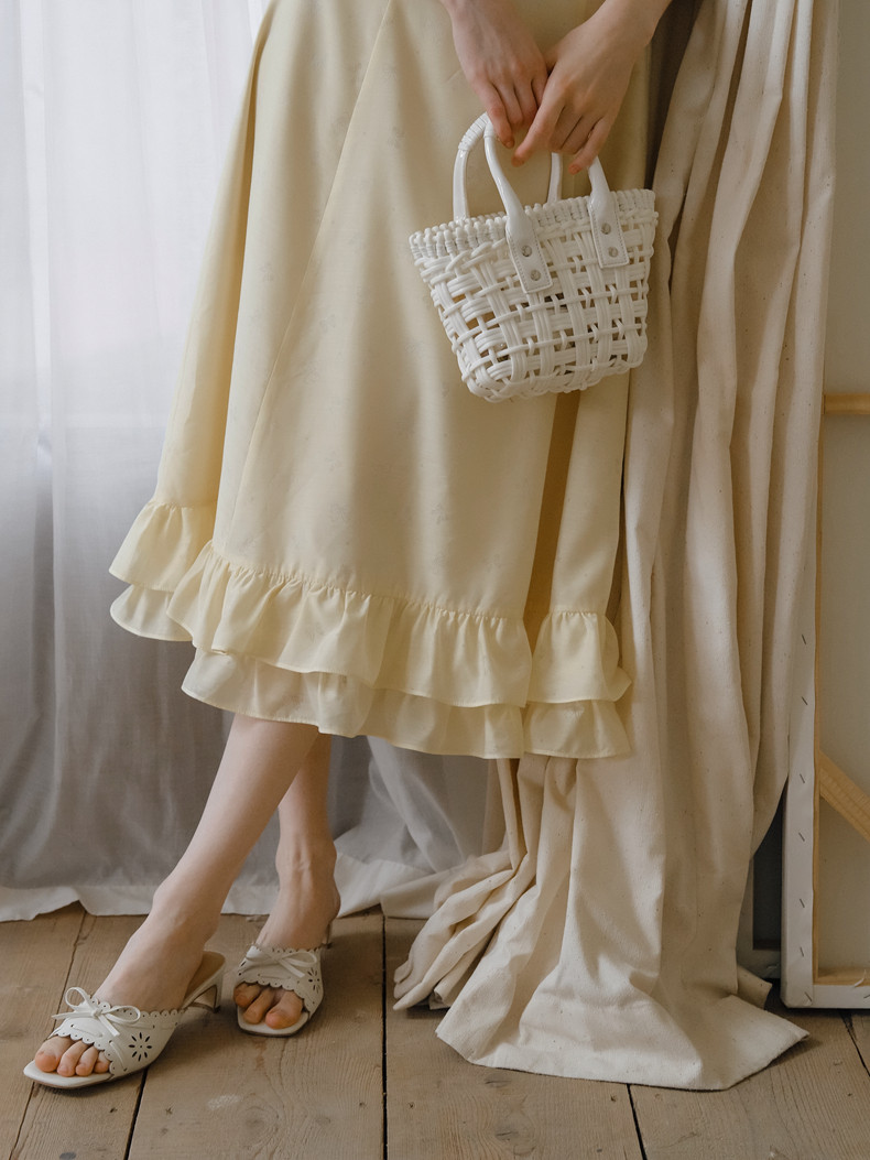 Buy Elegant Pastel Yellow Dress with Lace Neckline & Hem - Megustas