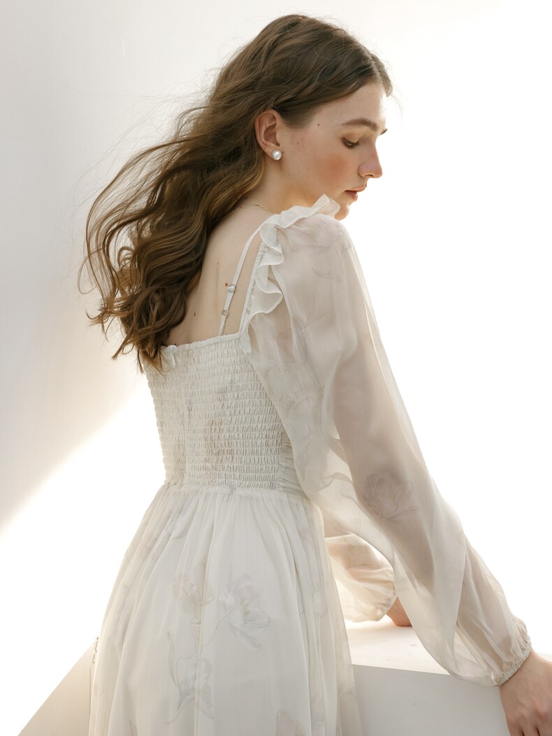 Buy Romantic Cream Sheer Layered Dress - Megustas