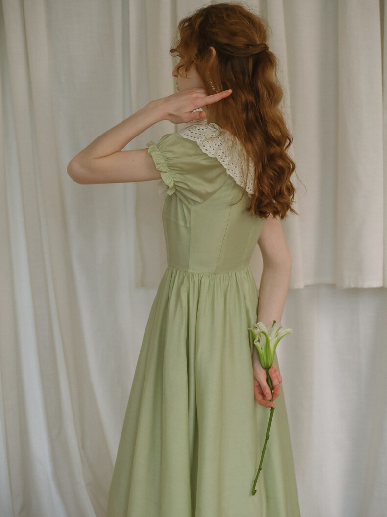 Fresh Green Crochet Lace Collar Dress