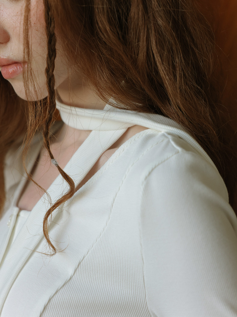 White Fitted Flared Lace Long Sleeved Top