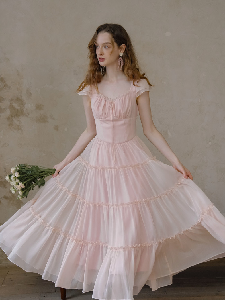 Buy Romantic Chiffon Tiered Long Dress - Megustas