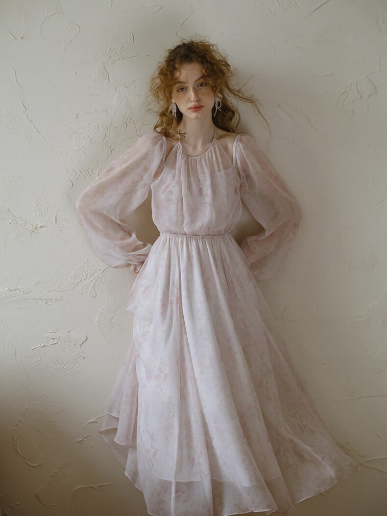 Dreamy High Waist Chiffon Floral Dress