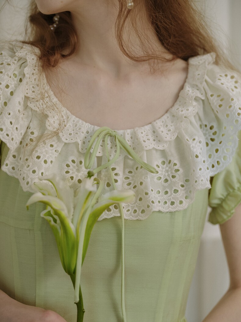 Fresh Green Crochet Lace Collar Dress