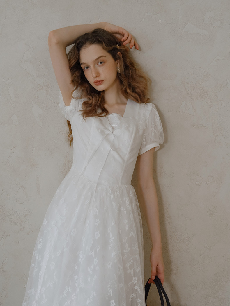 Buy  Elegant White Lace A-line Dress - Megustas