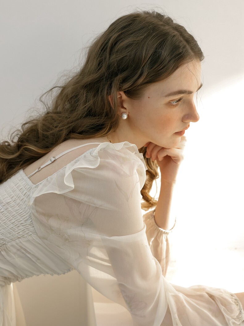 Buy Romantic Cream Sheer Layered Dress - Megustas
