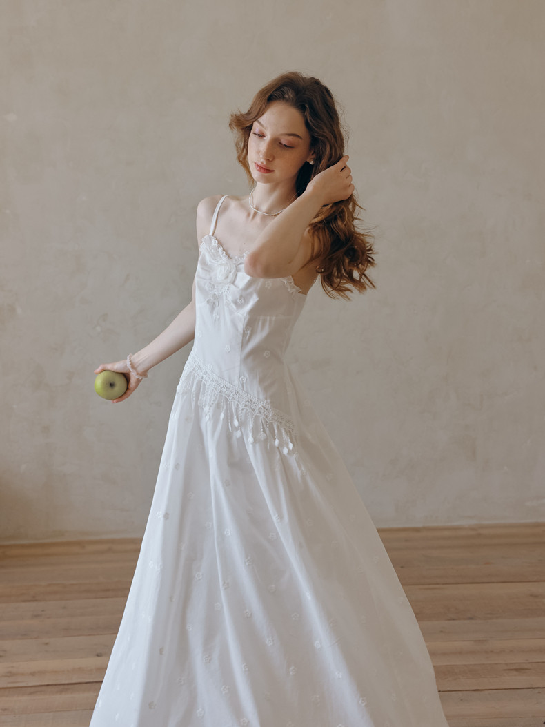 Buy Vintage White Lace Slip Dress Romantic A-Line Midi - Megustas