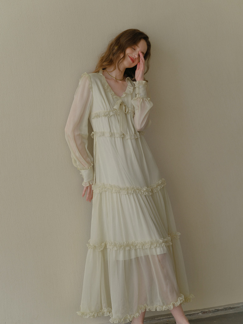 Buy Elegant Ruffle Long Sleeve Dress - Megustas