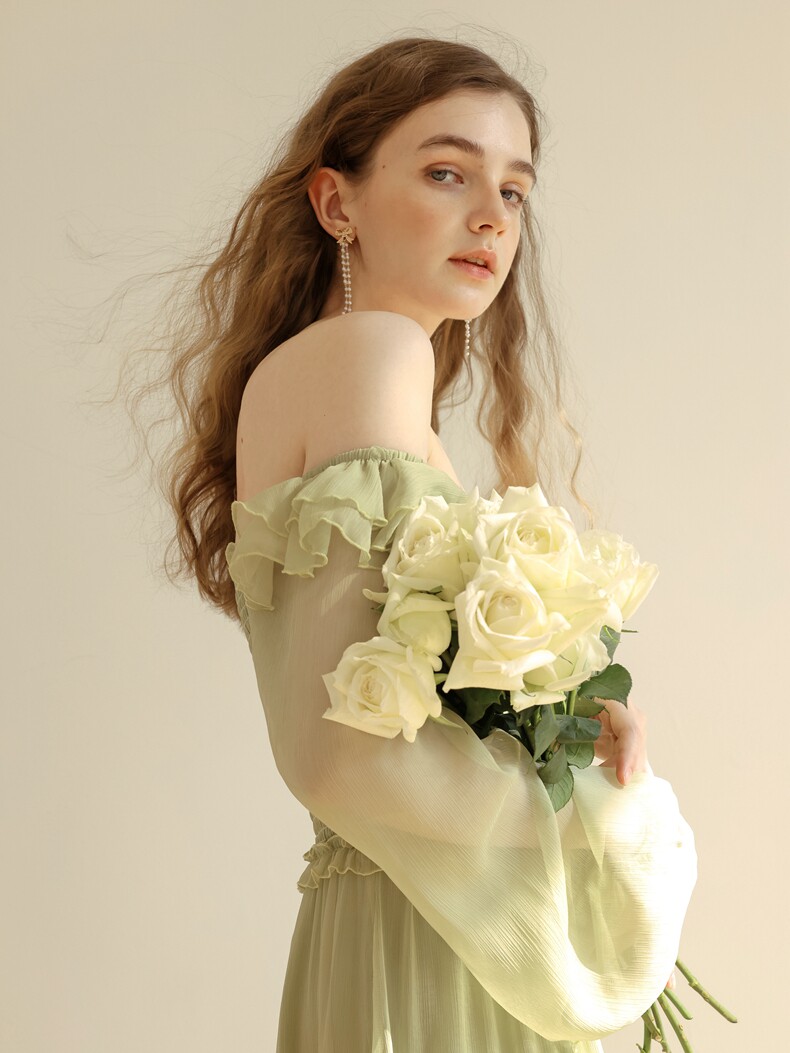 French Vintage Sage Green Dress