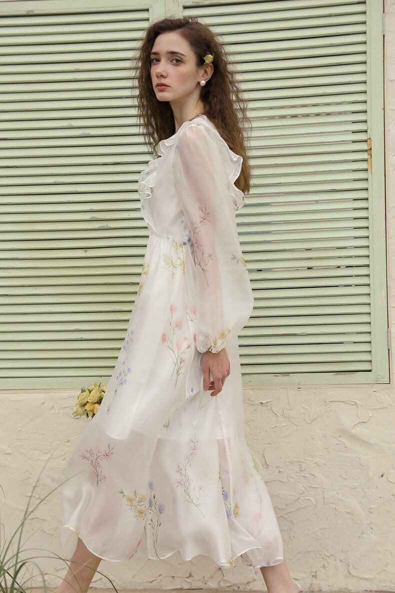 Buy Romantic Floral V-Neck Tulle Dress - Megustas