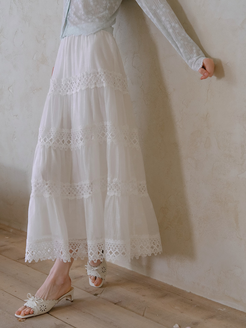 White Spliced Lace Tiered Cake Skirt