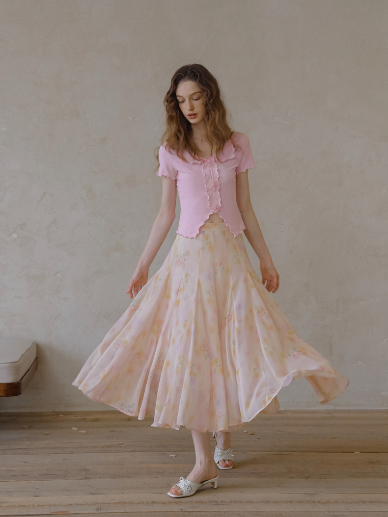 Buy Romantic A-Line High Waist Floral Chiffon Skirt - Megustas