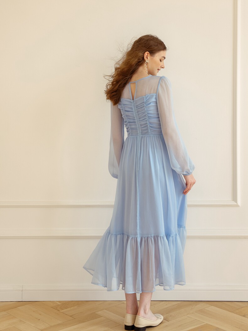 Buy Vintage Ruched High-waist Chiffon Dress - Megustas