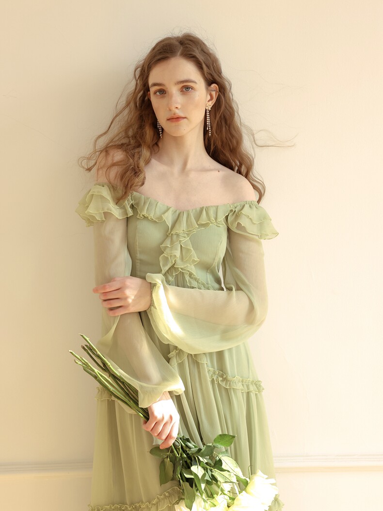 French Vintage Sage Green Dress
