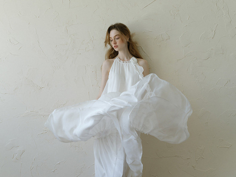 Buy White Halter Chiffon Dress Rose Ruffle Tiered Midi Dress - Megustas